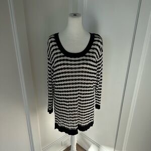 Dana Buchman Womens Black and White Wavy Stripe Lightweight Sheer Lined Tunic XL